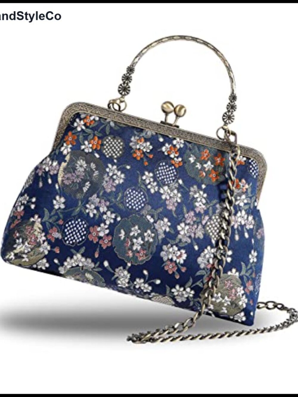 Floral Top-Handle Handbag Kiss Lock Evening Bag Cotton Canvas Crossbody
